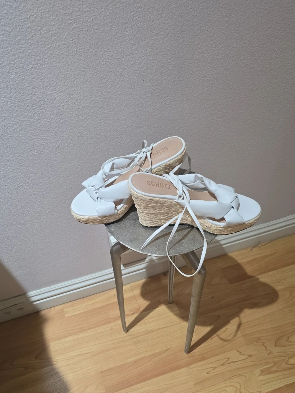 SCHUTZ White Braided Espadrille Wedge Sandals